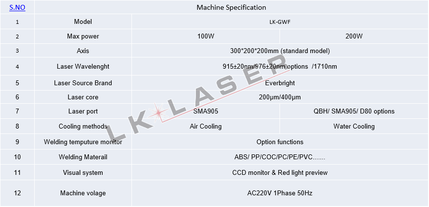 plastic laser welding machine specification 