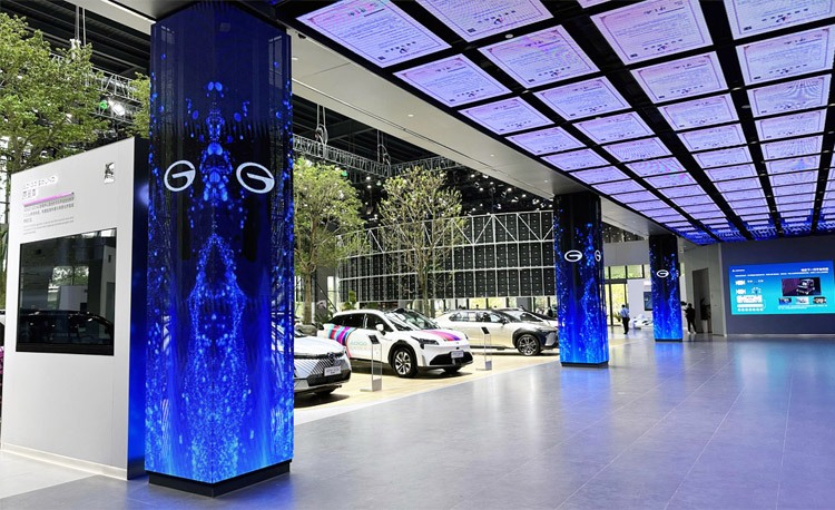 Square column transparent LED screen 56 square meters