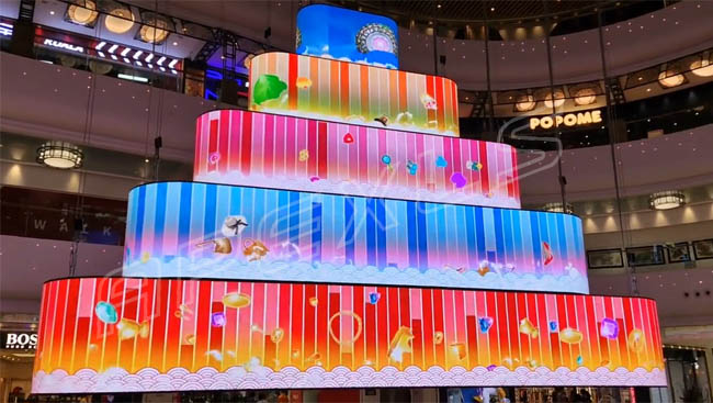 Elevated LED display for shopping malls, 6-tier structure