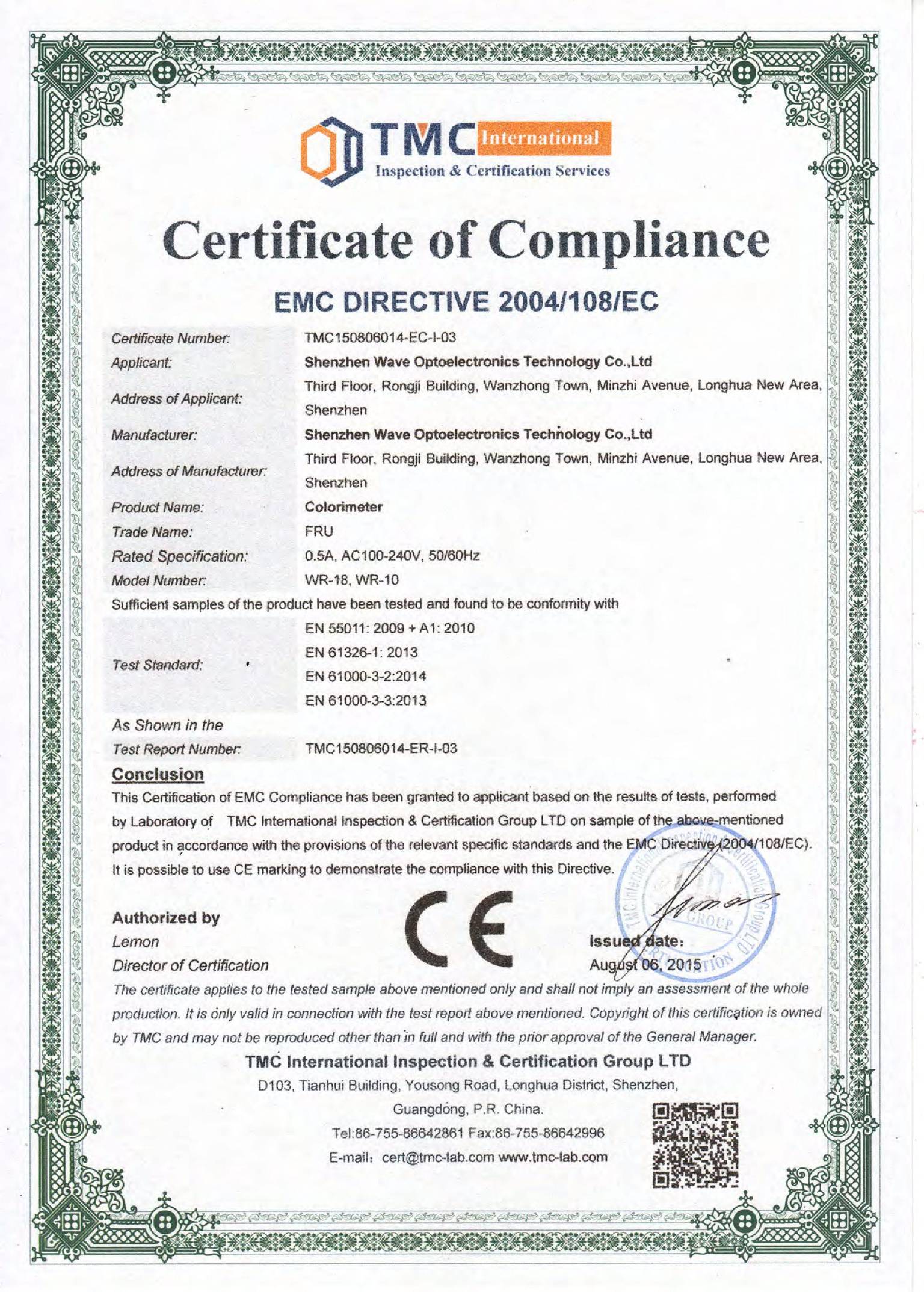 WR10 WR18 Colorimeter CE RoHS