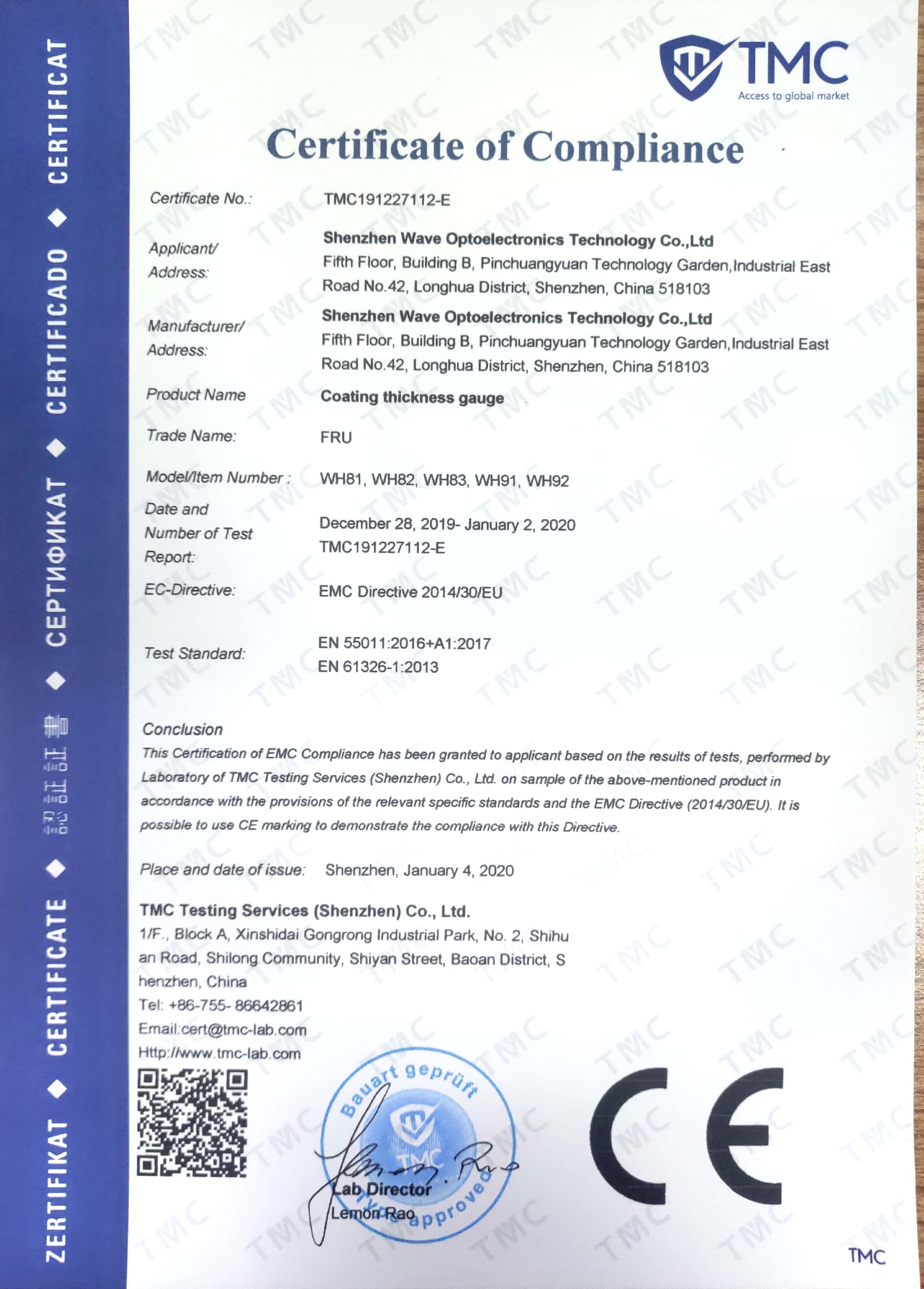 WH coating thickness gauge CE RoHS