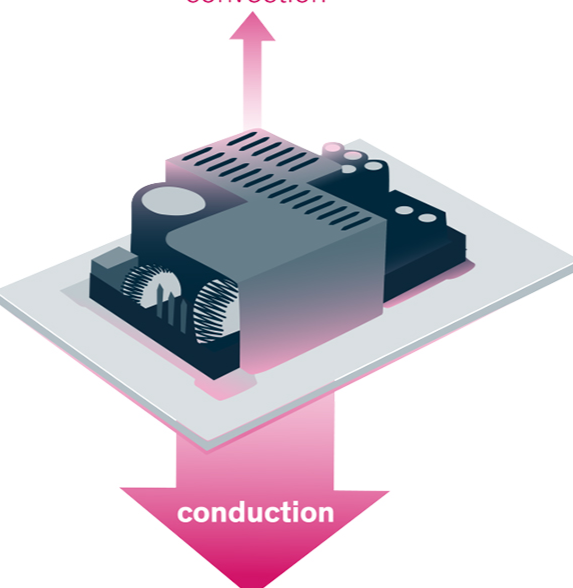 Switching power supply using mixed conduction and convection cooling